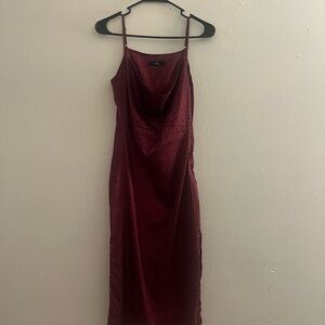 Lulu's Satin Cowl Neck Midi Dress